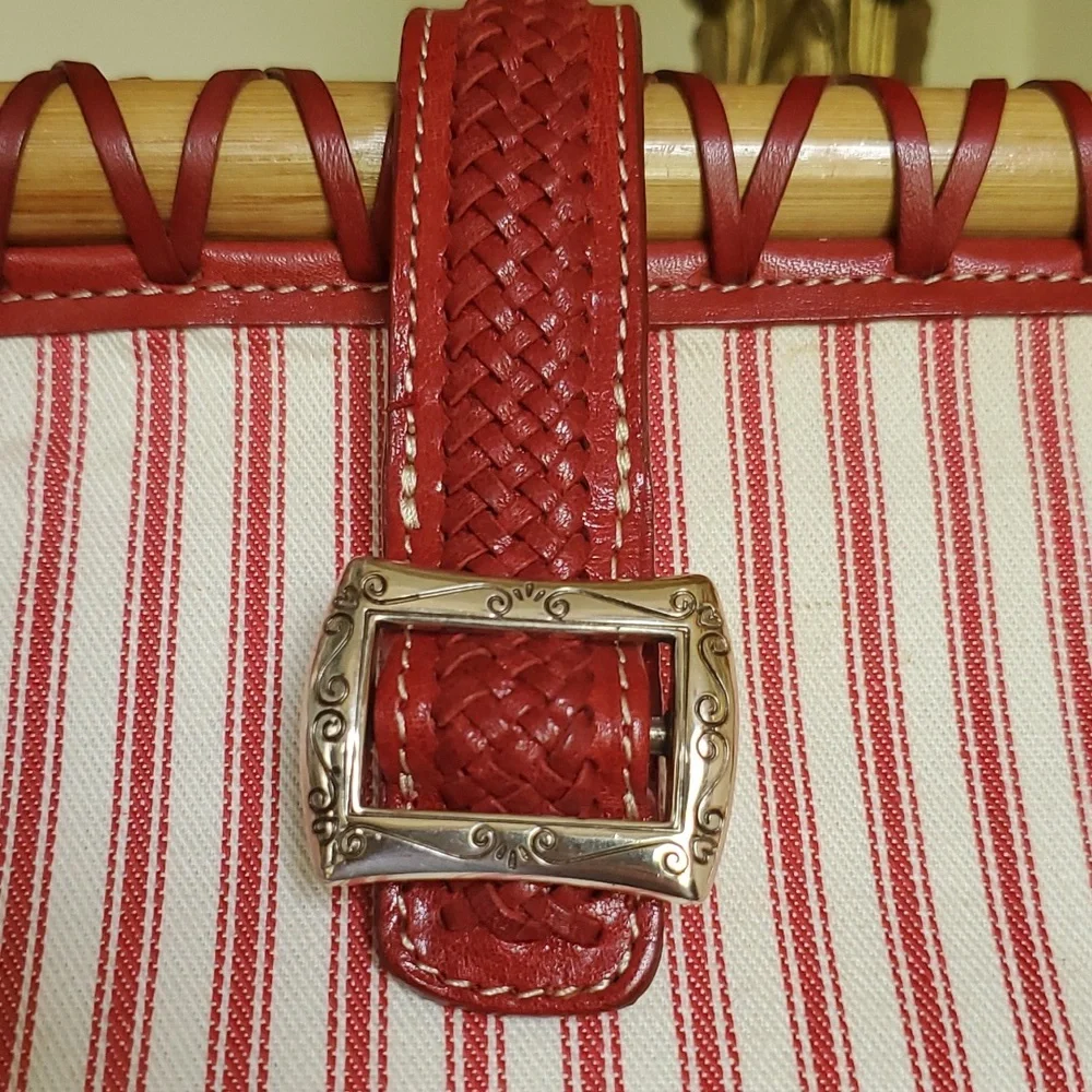 Brighton Bamboo Handle Doctor Bag Candy Stripe Red Rose Vintage Retro Style - Picture 4 of 13